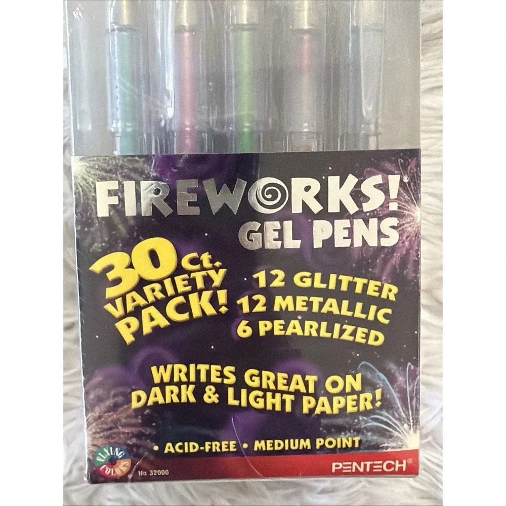 Pentech Fireworks Medium Point Pen Glitter Metallic Pearlized Acid Free NEW
